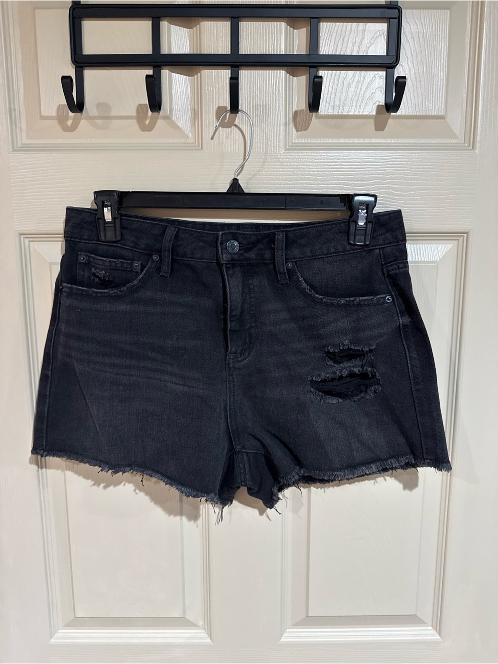 Time and Tru Black Distressed High-Rise Jean Shorts